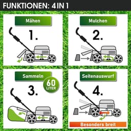 Benzinemaaier met aandrijving - Loopmaaier Mulcher - Gazon Onderhouden - 4-in-1 functie - 46cm maaibreedte - Metaal — thumbnail 5