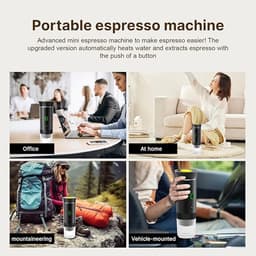 Zwarte draadloze koffiemachine voor in de auto, thuis en op reis, 3-in-1 elektrische koffiemachine, geschikt voor capsules of gemalen koffie, mini-koffiemachine (15 bar) voor koud en warm koffiezetten, kopjes met een inhoud van 15 ml. — thumbnail 2
