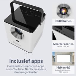 Beamer Projector - Mini Beamer - Thuisbioscoop Creëren - Android Apps Ingebouwd - 1280x720p Resolutie - Wit — thumbnail 4