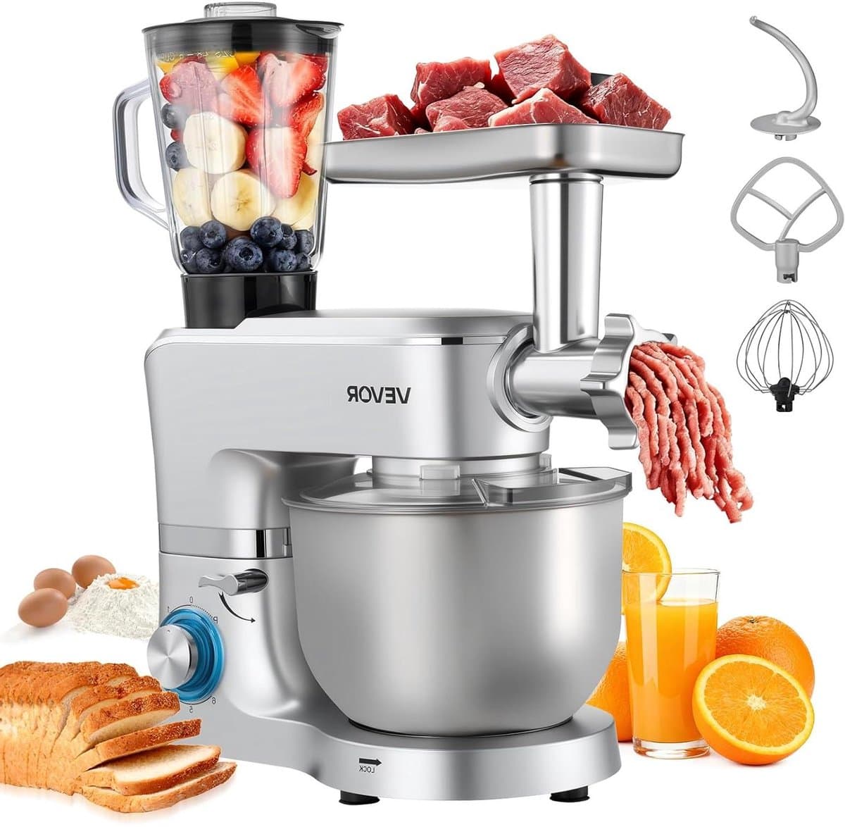 Keukenmachine - Mixer - Maaltijden Bereiden - 5-in-1 Functionaliteit - 6 Liter Kom - Zilverkleurig — afbeelding 1