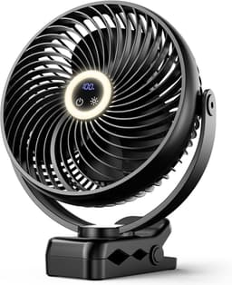 Oplaadbare Clip-on Ventilator met LED Verlichting en Haak - Stille Campingventilator — thumbnail 1