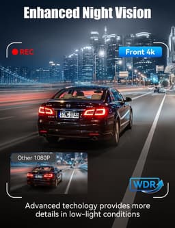 4K dashcam voor voor- en achterkant met hardwire-kit, 3-kanaals ingebouwde camera met 24-uurs parkeermodus, 64 GB SD-kaart, wifi en app, G-sensor, WDR, nachtzicht, loopopname. — thumbnail 3
