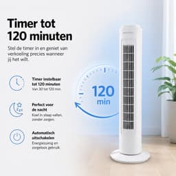 Torenventilator met 3 Standen - Staande Ventilator met Timer - Luchtkoeler Oscillatie 120 Graden - Verkoeling - Luchtkoeler Aircooler - Tower Fan - Ventilator Geruisloos - Tower Ventilatoren - Waaier - Toren Ventilator Stil - Zomer - Wit - Silvergear — thumbnail 3