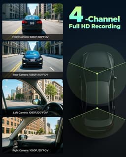 Dashcam Auto - Autocamera Rijrecorder - Veilige Rit - 4 Kanaals 360 Graden - 1080p FHD - Zwart — thumbnail 5