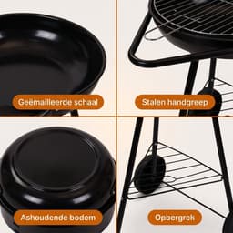 Cheqo® Houtskoolbarbecue - Houtskool Barbecue - BBQ - Houtskool BBQ - Barbecue op Wielen - Verrijdbare Barbecue - Ronde Barbecue - Half Open Barbecue - Tuinbarbecue - Barbecue met Windscherm - Staande Barbecue - Kolenbarbecue - Houtskool Grill — thumbnail 5