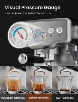 Espressomachine 15 Bar met Melkopschuimer – RVS Zeefdrager Koffiemachine met Manometer, 1.8L Watertank & Barista Kit — thumbnail 3