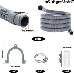 Afvoerslang voor Wasmachines - Uitbreiding van 2 m x 20 mm, Universele Afvoerslang voor Wasmachine, Vaatwasser en Droger, Waterafvoer, Slangaccessoires — thumbnail 5