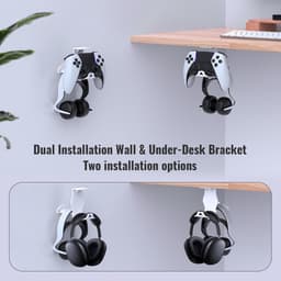 Hoofdtelefoonhouder - Hoofdtelefoonstandaard Headsethouder - Ruimte Organiseren - Onder Bureau Montage - 120 x 86 mm - Zwart Wit — thumbnail 1