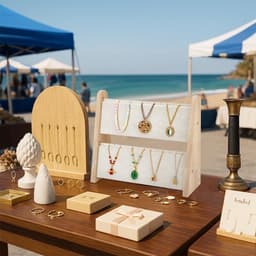 Houten kettinghouder met 2 niveaus voor sieraden, organiseer tot 34 kettingen in stijl, beige kleur — thumbnail 5