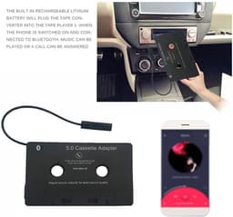 Cassette Adapter - Bluetooth Audio - Muziek Streamen - Ingebouwde Batterij - 12 cm - Zwart — thumbnail 2