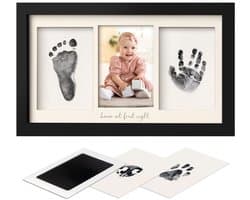 Fotolijst voor poot- en handafdrukken – Inktkussentje voor baby's – DIY-lijst voor hand- en voetafdrukken – Aandenken aan de eerste verjaardag – Herinneringsset voor hand- en voetafdrukken – Inktkussentje en afdruklijst pasgeborenen – 20x32,8x1,8cm