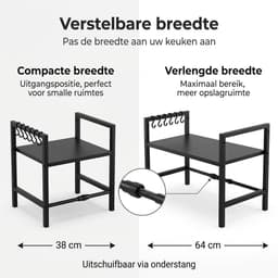 Lynexa Keukenkast Organizer Uitschuifbaar 38-64 cm - Magnetronkast - Magnetron Rek - Keukenrek met 6 Haken - Opbergrek voor Airfryer en Oven - Zwart — thumbnail 5