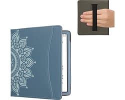 kwmobile flip cover geschikt voor Onyx Boox Leaf 2 - Hoes met handgreep en voorvak voor e-reader - Book case in blauw - Opkomende Zon design