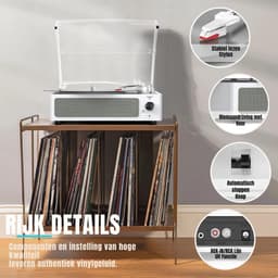 DD® Platenspeler met Speakers - Ingebouwde Speakers - Retro - 37x34x15cm - Retro Wit — thumbnail 5