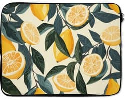 Laptophoes 17 inch - Citroenen - Vruchten - Bladeren - Geel - Groen - Beige - Laptop sleeve - Binnenmaat 41x28 cm - Zwarte achterkant
