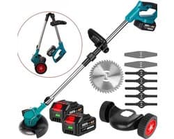 Ontkruidborstel - Draadloos - 2 accu's - Grasmaaier - Elektrisch - Grastrimmer - Opvouwbaar - Blauw