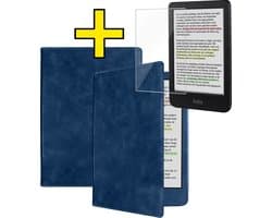 Hoes Geschikt voor Kobo Clara BW - E-reader Leren Case Sleep Cover Leer Met Screenprotector - Hoes Geschikt voor Kobo Clara BW Hoesje E-reader Leer - Donkerblauw