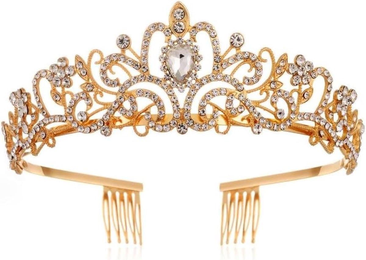 Kristallen kroon met kam voor bruiloft - Tiara voor bridal prinses - Gala bruidsdouche - Eén maat - Metaal waterdiamant — afbeelding 1