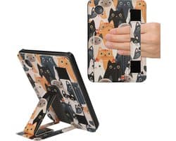 kwmobile e-reader hoesje geschikt voor Kobo Clara 2E hoes - Met polsband en standaard - Kunstleren e reader beschermhoes - Katten design