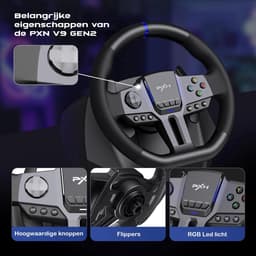 PXN - V9 Gen 2 - Race Stuur - Met Pedalen en Shifter - 270/900°- Game Stuur - Geschikt voor PS4 - Xbox One - PC - Xbox Series X|S - PS3 - Met App — thumbnail 4