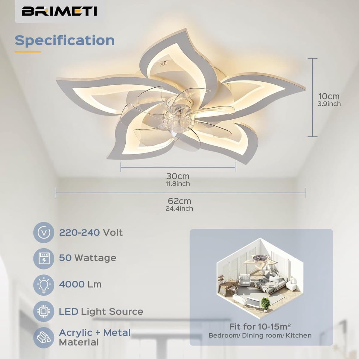 Ventilator Plafondlamp Dimbaar met Afstandsbediening - 3 Kleuren, 6 Snelheden, Stille Motor — afbeelding 1