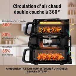 Airfryer met 2 Vaks - Olievrije Frituurpan - Gezond Koken - Verticale Dubbele Lade - 10 Liter Capaciteit - Zwart — thumbnail 2