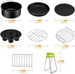 Airfryer Accessoires Complete Set - Inclusief Airfryer Siliconen Bakje - Ø 20cm Airfryer Accessoires Set - 8 delig - Compatibel met 3.2QT - 6.8QT Airfryers — thumbnail 2