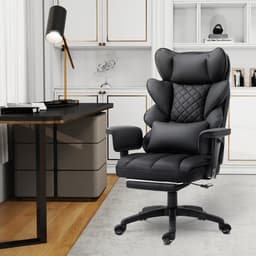 Dowinx Ergonomische Bureaustoel / Gamingstoel – Pocketveren Zitkussen – Dubbel gevoerde Rugleuning & Verstelbaar Lendenkussen – Met Armleuningen en Voetensteun – PU-leer – Zwart — thumbnail 2