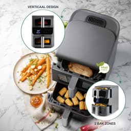 DOMO DO550FR Dubbele Airfryer XX - Heteluchtfriteuse - 3,5 + 6,5 L – 2500 W - Grijs — thumbnail 4