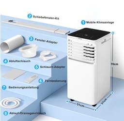 NETTLIFE Mobiele Airco 3-in-1 | 9000 BTU | Met Afvoerslang | Afstandsbediening LED Display Timer Wielen & Draaggreep | Voor Ruimtes Tot 25 m² — thumbnail 4