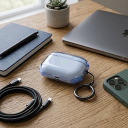 Blauw transparant hoesje voor oordopjes met sleutelring – schokbestendige beschermhoes geschikt voor AirPods Pro 3 — thumbnail 2