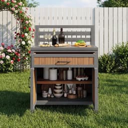 Tuinkast Buiten - Outdoor Keuken - Terras Grillen - Werkblad Met Lade - 80x54x119 cm - Houtkleur — thumbnail 3