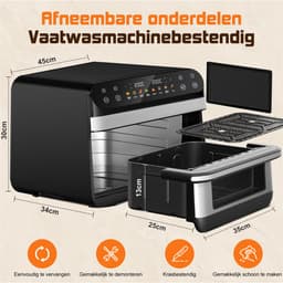 Fukstern Dubbele Airfryer XXL–11L 2500W–Tot 6 Personen-Dubbele Mand–30°C tot 200°C Instelbaar–8 Voorgeprogrammeerde Functies–Zilver — thumbnail 18