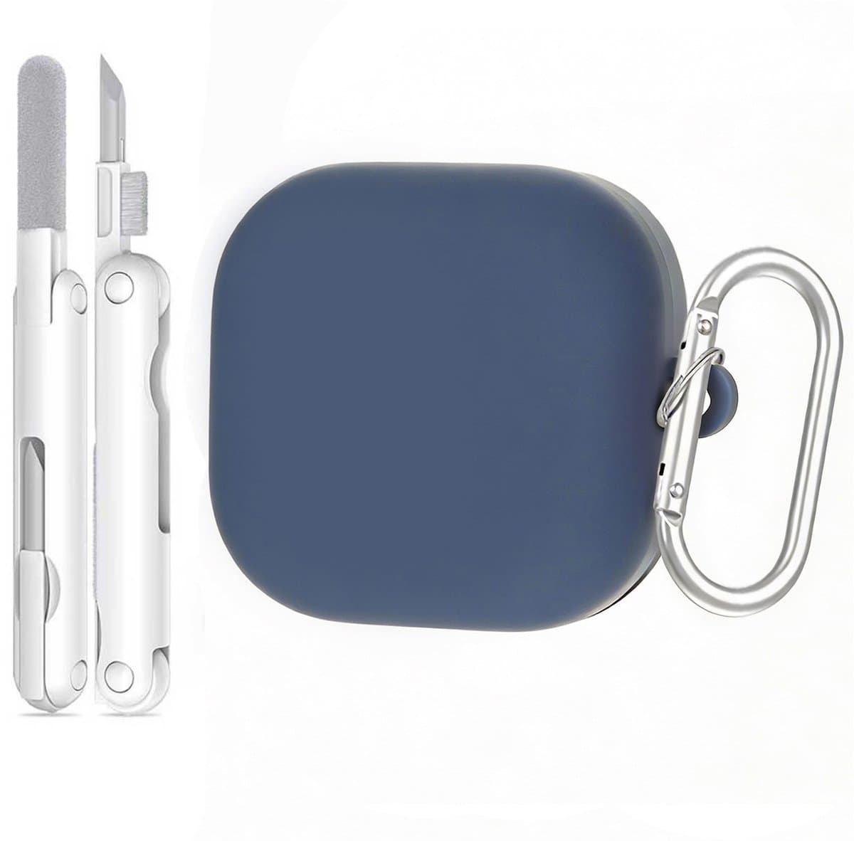 Telestore - hoesje geschikt voor Samsung Galaxy Buds 4 / 4 pro soft case cover - donker blauw - TPU hoesje Beschermhoes - Samsung Galaxy Buds 4 / 4 Pro Cover - Buds4 hoesje - gel hoesje met sleutelhanger + Oordopjes schoonmaak set — afbeelding 1