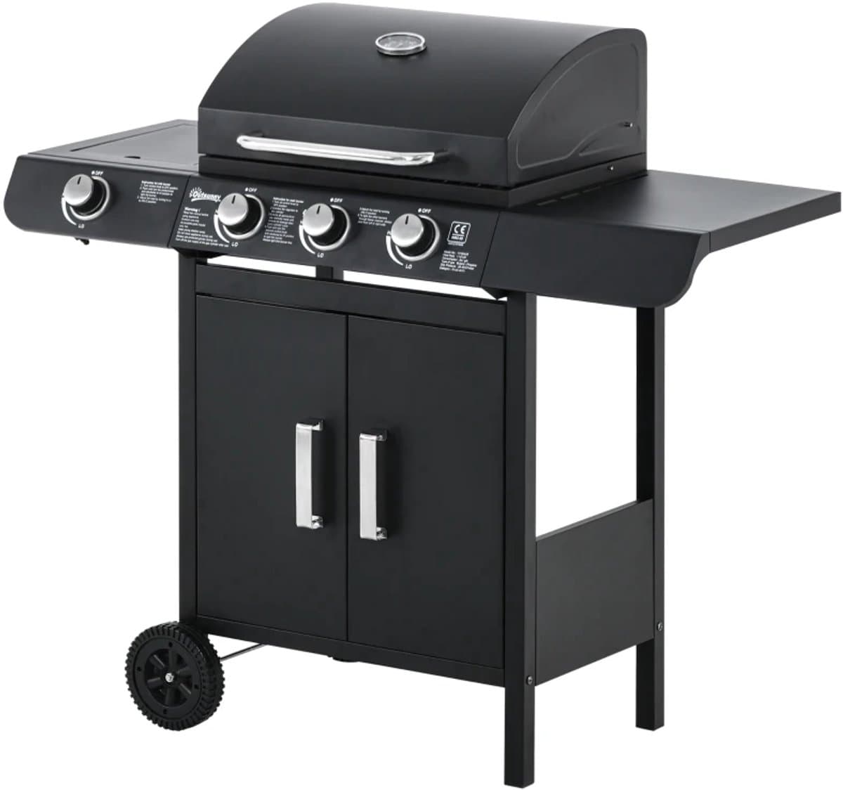 Gasbarbecue - Gasbarbecue en grill - 3 Branders + 1 Zijbrander - Met Thermometer, Opbergplank en Warmhoudplaten - Zwart — afbeelding 1