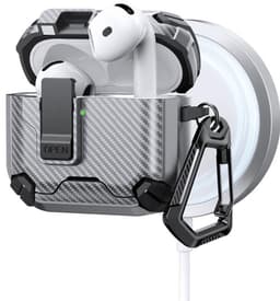 Telestore - AirPods 4 Carbon hard case cover - Carbon hybride grijs / zilver hoesje Beschermhoes - AirPods 4 Cover - hoesje geschikt voor Apple Airpods 4 - grijs - Carbon hard cover - met MagSafe functie — thumbnail 1
