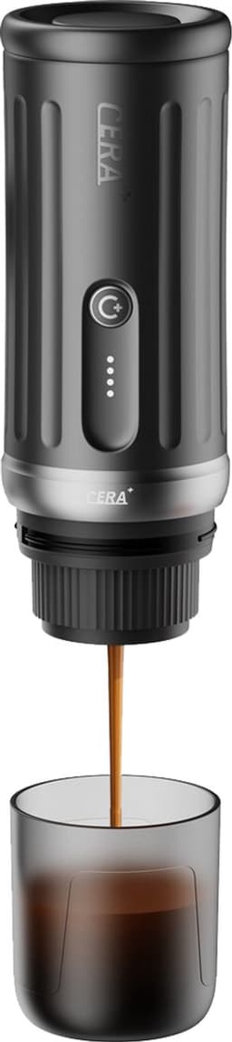 Cerapresso draagbare espressomachine - 3e gen 13500 mAh batterij - tot 8 kopjes zonder opladen - 150s tot 96°C - cups en gemalen koffie - dubbele espresso - draagbare koffiemachine - koffiemaker - reis & camping koffiezetapparaat 12 volt - CERA+ — thumbnail 1