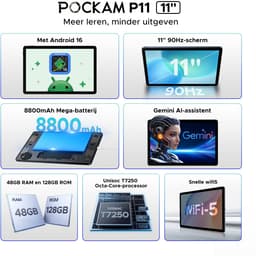POCKAM P11 Tablet - 48GB RAM+128GB ROM/TF 2TB - Android 16 - 11 inch tablet 90Hz - T7250 - 8800mAh - 13MP+5MP - Gemini AI - Widevine L1 - Face ID - 5G WIFI - Dubbele luidsprekers - Pen, toetsenbord, muis - Zwart — thumbnail 6