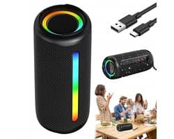 Draagbare Luidspreker - Bluetooth Luidspreker 30W - Zwart RGB 360° Surround Sound - TWS & Handsfree - 2000mAh Batterij