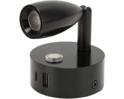 Dimbare 12V LED Leslamp Camper met USB-C Poort en Nachtlicht, Zwart