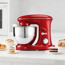 NETTLIFE Keukenmachine – 1400W – 5L Rührschüssel – met Knethaken Rührbesen Schneebesen – Voor Brot Pizzateig Kuchen Sahne – Rood — thumbnail 4