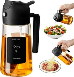 2-in-1 Olijfolie Sprayer & Olie Dispenser 470 ml – Glazen Oil Spray Bottle voor Koken, Salade, BBQ & Airfryer – Keuken Olie Spray (Zwart) — thumbnail 1