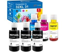 Navulinkt Set 6 Flessen Compatibel met Smart Tank Plus Printers Zwart en Kleur