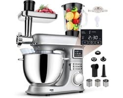 Keukenmixer - Bakmachine Beslagmaker - Veelzijdige Keukentaken - 7 Snelheden Digitale Display - 8 Liter Kom - Zilver