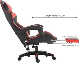 GOTAGEE Gamingstoel Bureaustoel Ergonomische Gamestoel Met Lendensteun un voetpedalen Hoogte en Ligfunctie Zwart-Rood — thumbnail 5