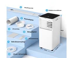 Glitzerlife - Mobiele Airco - Mobiele Airconditioner Aircooler - 9000 BTU Koelvermogen - Met Afvoerslang en Afstandsbediening - ABS Airconditioner voor Slaapkamer en Woonkamer - Wit
