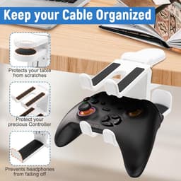 Hoofdtelefoonstandaard met Controllerhouder en Kabelorganizer voor Gaming - 360° Draaibare Headsethouder - Universele Standaard (Wit) — thumbnail 5