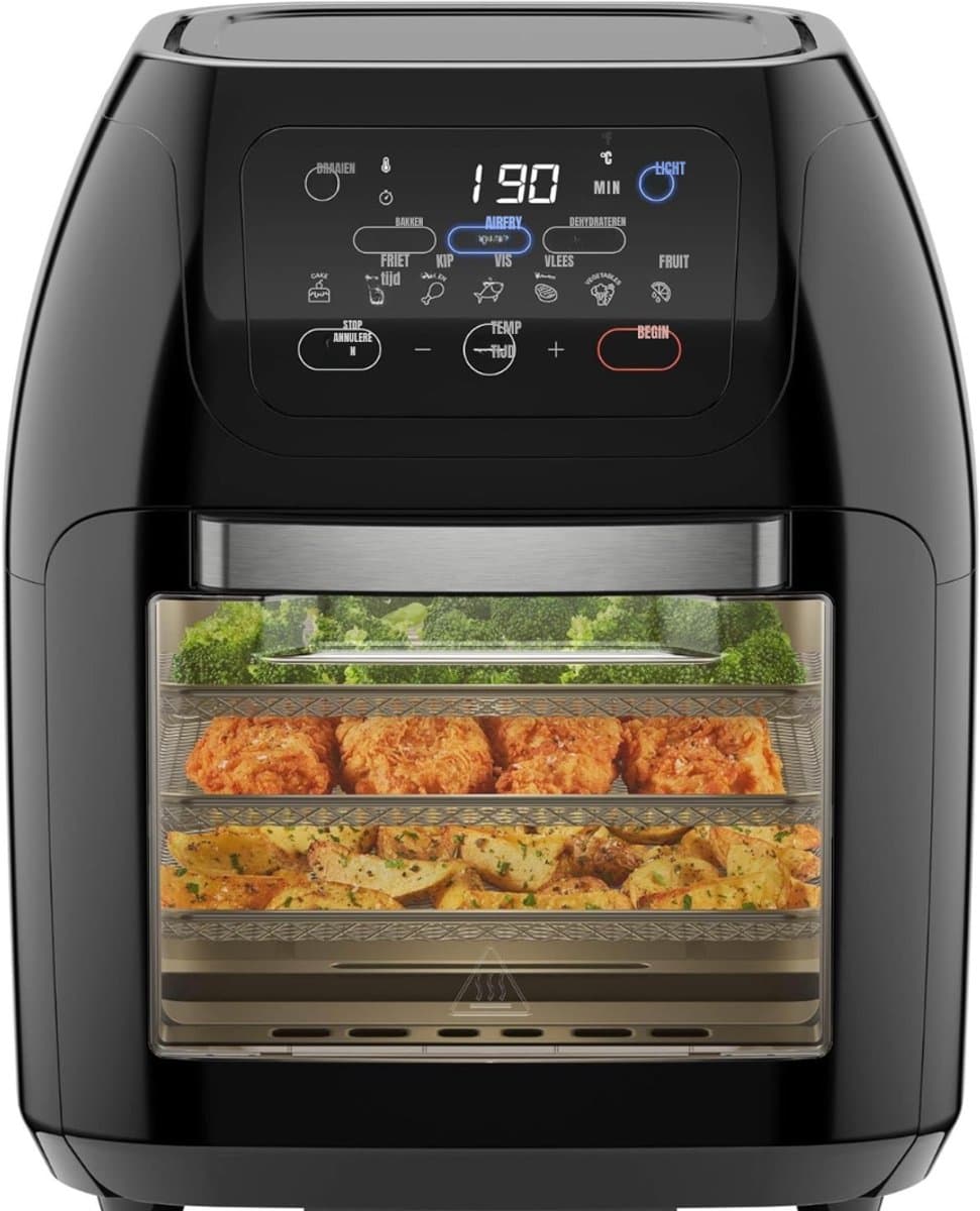 Aurixi® Airfryer xl - Airfryer xxl - Heteluchtfriteuse -10 Liter - XL familiemaat - Zwart- 31cm x 31cm x 38cm — afbeelding 1