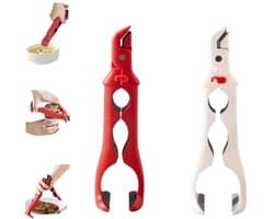 2 stuks - Anti-verbrandingsklemmen voor borden - RVS-grippers voor hete platen - Hittebestendig - voor airfryers - Wit - Rood - Westmark oventang - met rubberen handvat