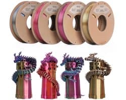 3D Printer Filament Set 1.75mm Zijde PLA, 4-Pack Multi-kleur Sets, Hoge Precisie +/-0.02mm